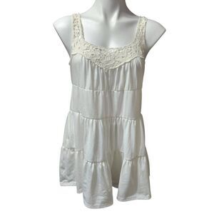 Vintage Voice tiered tank top summer lace cream medium USA